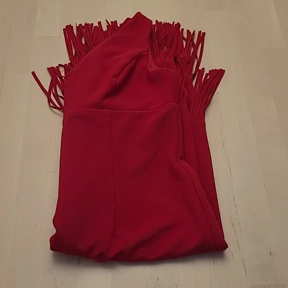 EUC Adrianna Papell Red Double Fringe Hem Sleeveless Cocktail Dress - Picture 14 of 14